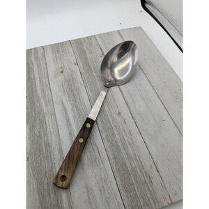 Vintage Stainless Solid Spoon 9” Brown Serving Small Head Japan Wood Handle